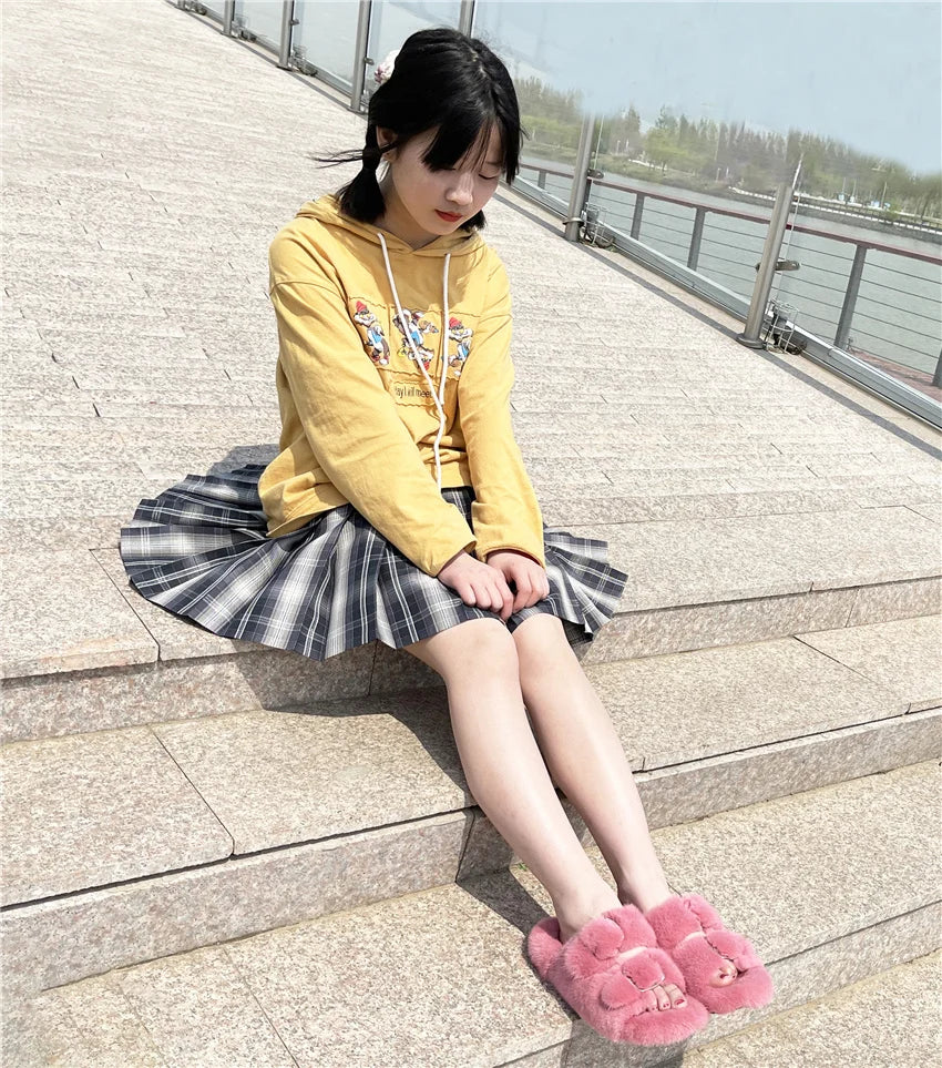 Slippers Ladies Summer Fluffy Mink Fur Slippers 100% Mink Fur Slippers Ladies Sandals 2021 Home Slippers Girls Outdoor Slippers