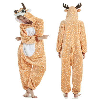 Animal Onesies Winter Flannel Family Matching Pajamas for Kids and Adult Unicorn Sleepwear Pyjamas Boys Girls Homewear Jumpsuit