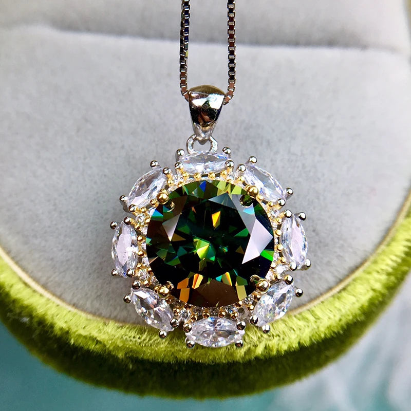 Luomansi VVS1 5CT 11MM Green Moissanite Necklace Passed Diamond Test S925 Jewelry Woman Wedding Party