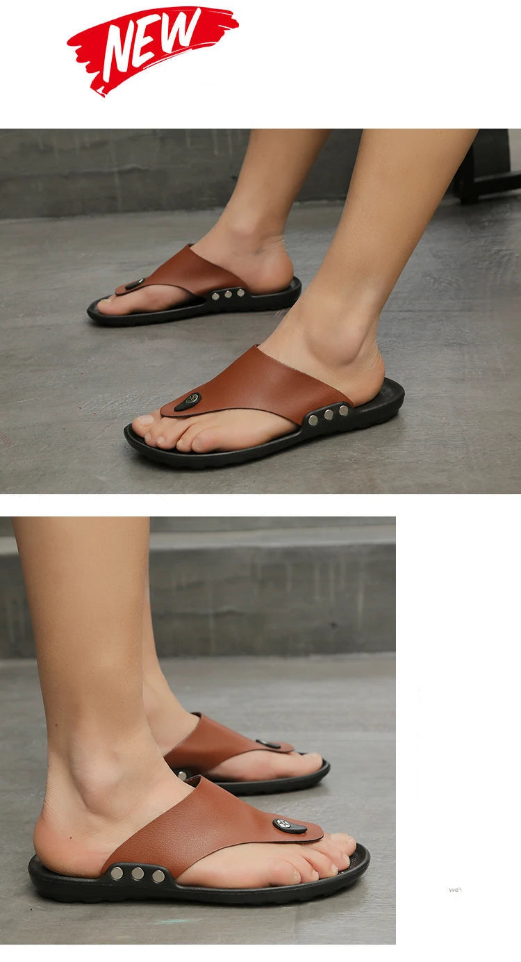YRZL Slippers Summer Flip-Flops for Men Beach Slippers Brown Sandals Comfortable Shoes Non-Slip Bathroom Shoes  Men Slides