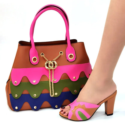2023 Black Color Comfortable Heels Italian Lady Shoes with Matching Bag for African Women Shoes and Bag Set