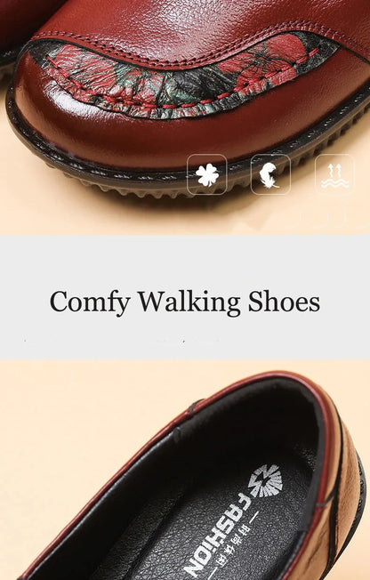 Genuine Leather Ballet Flats Shoes Women Vintage Luxury High Quality Loafers Women's Moccasins Casual Elegant Ladies Wide Shoes