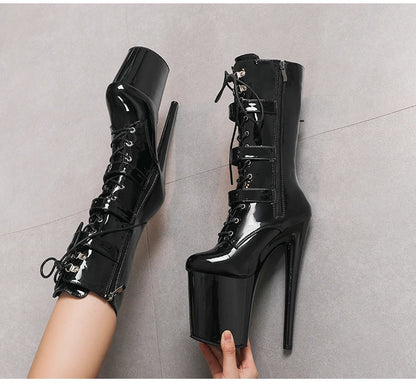 Fluorescent Green Fashionable Women ANKLE Boots Round Toe Side ZIP Short Boots Pole Dance Shoes Platform Heels Three Belt Buck