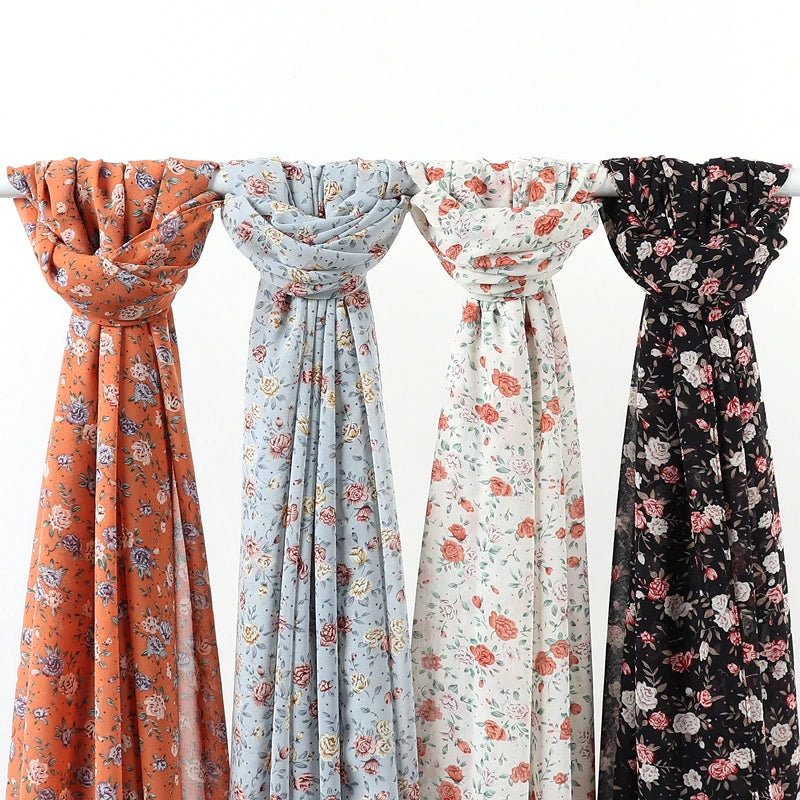 70*180cm Women Printed Soft Floral Muslim Chiffon Hijab Head Scarf Wraps New Designs