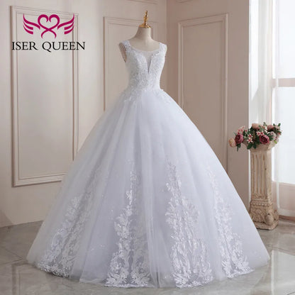 Customized V neck Crystal Beading Lace Wedding Dresses For Women Plus Size Ball Gown Robe De Mariage Bride Dresses WX0211