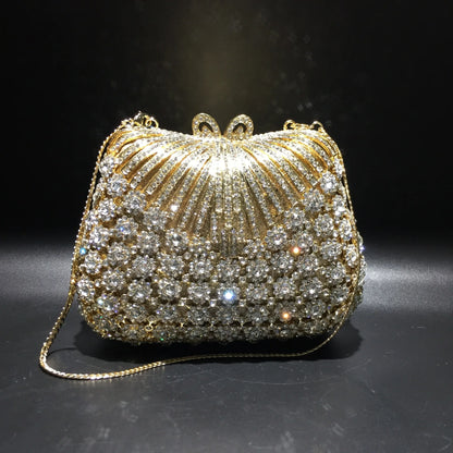 Women Gold Color Flower Rhinestones Clutch Bags Crystal Evening Purse Stones Metal Clutches Small Minaudiere Handbag Wedding Bag