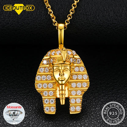 Hip Hop Ancient Egyptian Moissanite Pendant Necklace Chain Punk King Tutan Pharaoh Men's Hip Hop Bling Necklaces Rock Party Gift