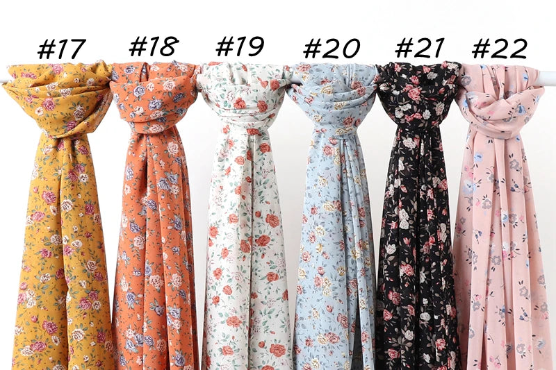 70*180cm Women Printed Soft Floral Muslim Chiffon Hijab Head Scarf Wraps New Designs