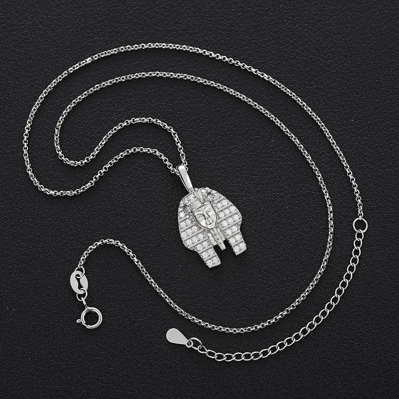 Hip Hop Ancient Egyptian Moissanite Pendant Necklace Chain Punk King Tutan Pharaoh Men's Hip Hop Bling Necklaces Rock Party Gift