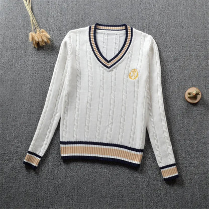 British School Uniform JK Sweater Cute Knitted New Sweater Cotton School Girls Uniform Tops Sweet Long Sleeve Sweater Blue White