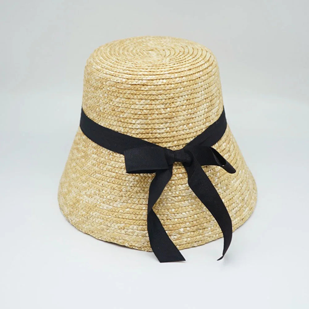 Handmade Summer Hats For Women Ladies Sun Hat Ribbon Bowknot Beige Straw Hat Adjuatble Beach Hat Wide Brim Kentucky Derby Hat