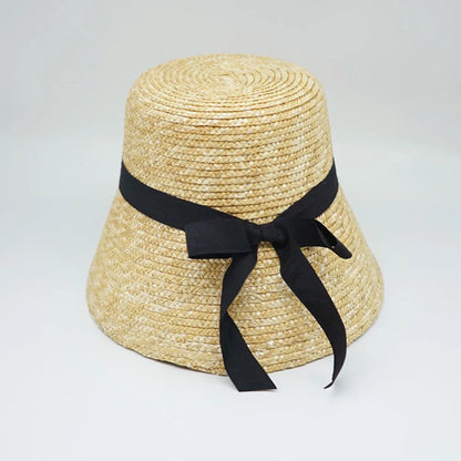 Handmade Summer Hats For Women Ladies Sun Hat Ribbon Bowknot Beige Straw Hat Adjuatble Beach Hat Wide Brim Kentucky Derby Hat