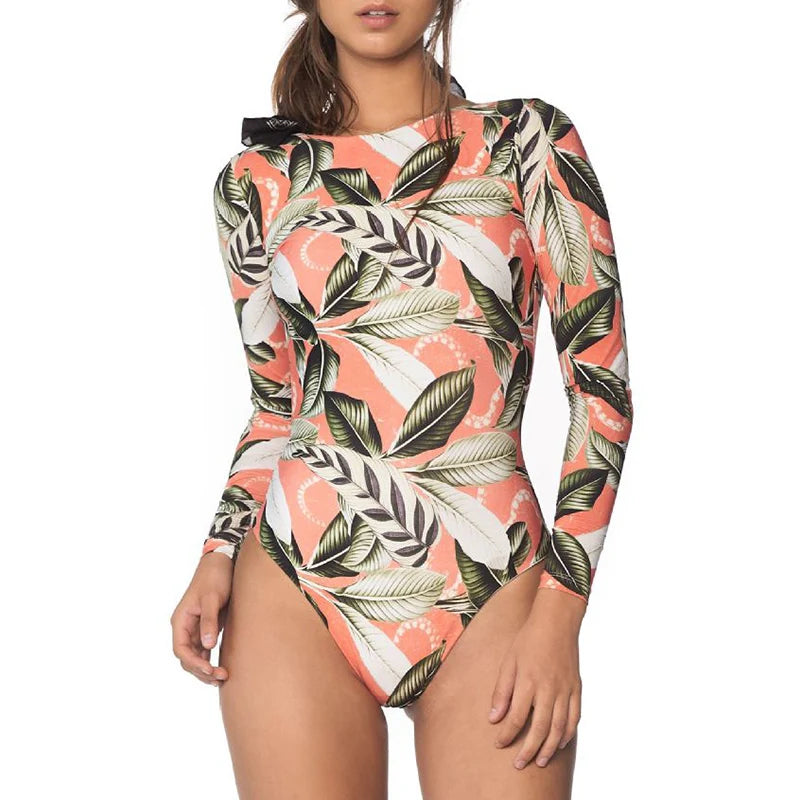TYAKKVE Surf Swimwear Rash Guard Long Sleeve One Piece Swimsuit For Women Print High Neck Bodysuits Swim Suits Backless Monokini
