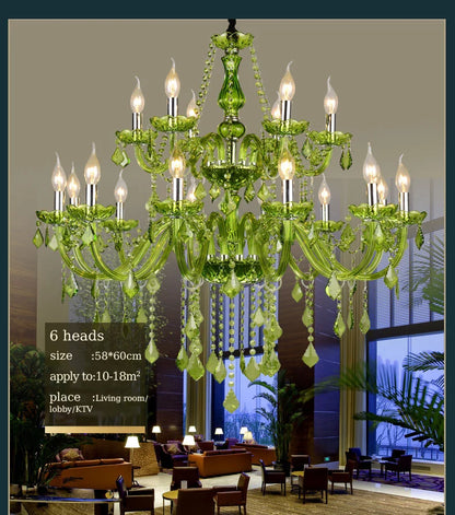 Luxury Green Crystal Chandelier Wedding Parlor Bedroom Villa Hanging Lamp Hotel Restaurant Cafe Bar E14 Candle Pendant Lights