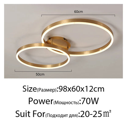 Nordic Creative Round Circle Chandeliers For Bedroom Living Room Restaurant Lighting Golden Coffee Lustre Ring Ceiling Lights