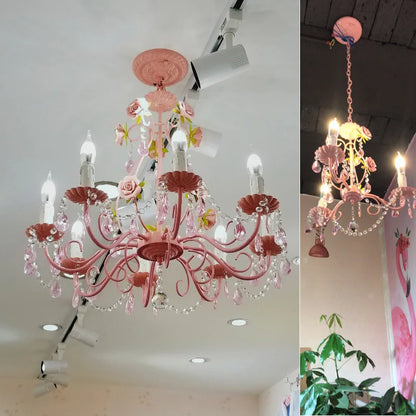 Pink Rose Wedding Chandelier Lighting Restaurant Chandeliers Crystal Lamp Ceiling Bedroom Chandelier Modern Lustre Crystal Light