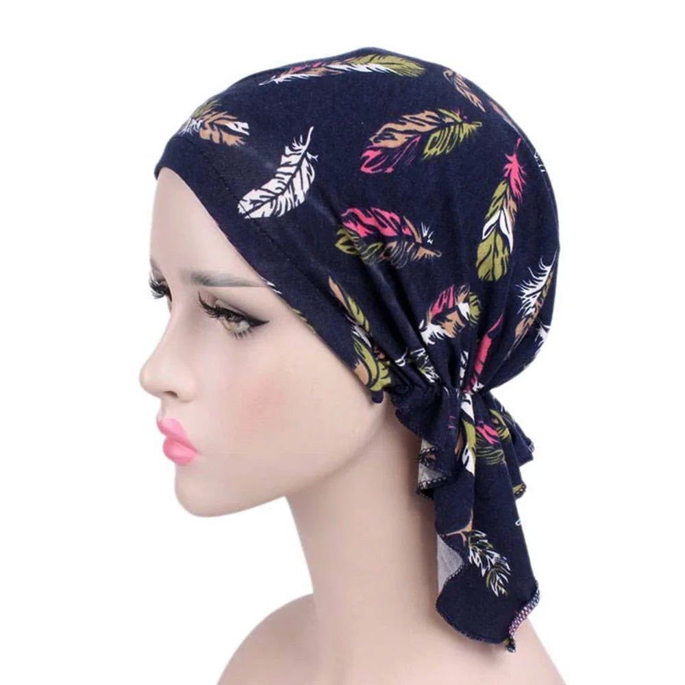2020 NEW Fashion Women Flower Muslim Ruffle Cancer Chemo Hat Beanie Scarf Turban Head Wrap Cap Printed Headwear Lady Hats