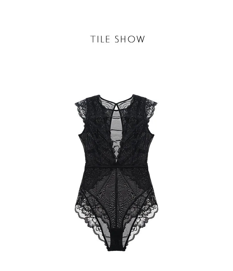 JYF Brand Vintage Sexy Onesies Ultra thin Lace Sleeveless Sleepwear Backless Transparent Mesh Cozy Soft Women's Pajamas