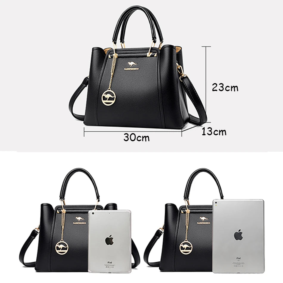 Casual Tote Women's Soft Leather Handbag Luxury Designer 3 Layers Shoulder Crossbody Bag Lady Large Capacity Shopper Sac A Main