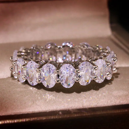 New Luxury Female White Crystal Stone Ring Rose Gold Silver Wedding 925 Silver Ring Female Cute Oval Zircon Engagement Jewelry