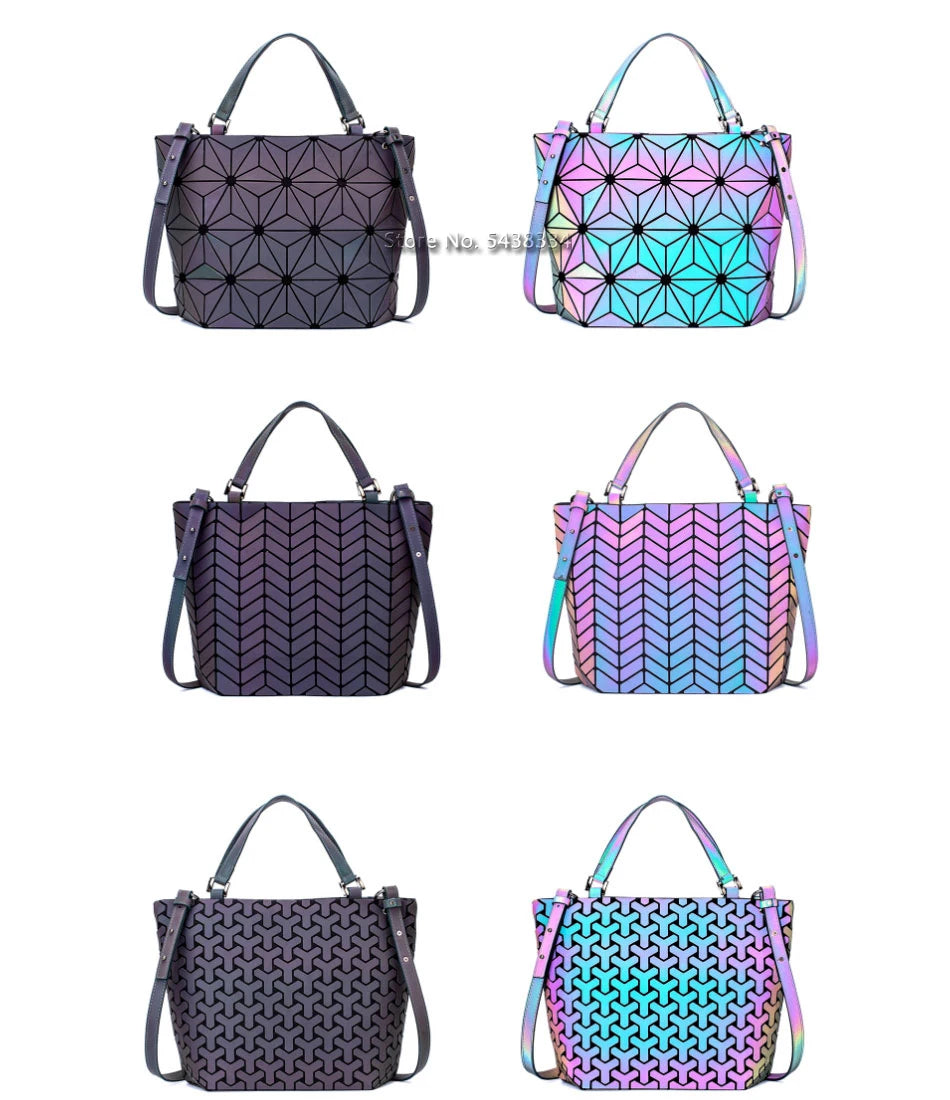 Ladies Luminous Bag Geometric Bags for Women 2024 Quilted Shoulder Bags Laser Plain Folding Female Handbags Bolsa Feminina