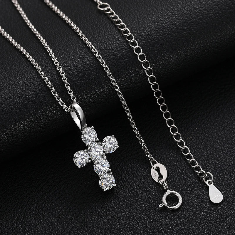 1.8ctw 4mmX6 Round Cut EF VVS1 Moissanite 925 Silver Christian Religious Rock Cross Pendant Necklace Luxury Girlfriend Xmas Gift