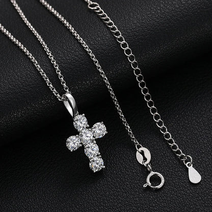 1.8ctw 4mmX6 Round Cut EF VVS1 Moissanite 925 Silver Christian Religious Rock Cross Pendant Necklace Luxury Girlfriend Xmas Gift