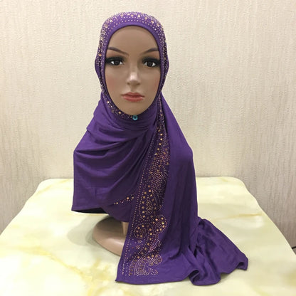 H099 high quality soft jersey scarf with stones pull on modal headscarf women's hijab islamic female shawl headwrap