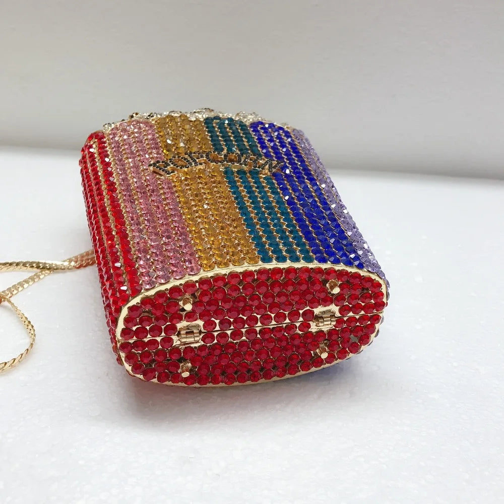 XIYUAN Popcorn Crystal Clutch Bags MINI Metal Box Minaudiere Purses Wedding Party Dinner Handbags Rhinestone Clutches Bags Gift
