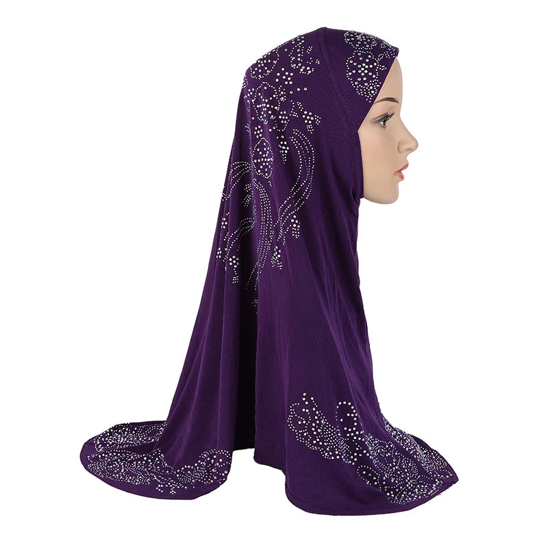 H006 Adults or big gilrs good size muslim hijab scarf with rhinestones islamic headscarf hat armia pull on headwrap ramadan gift