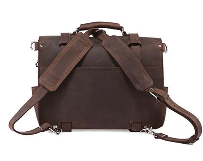 Vintage Crazy Horse Genuine Leather Men Briefcase Business Bag Large Leather Briefcase Male 15.6"Laptop Case Shoulder Bag office