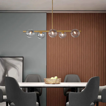 OUDELADILong dining table pendant lights Brass Lighting fixtures living room Restaurant  Kitchen Island Glass ball Chandelier
