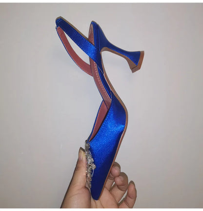 2025 Brand women Pumps luxury Crystal Slingback High heels Summer bride Shoes Comfortable triangle Heeled Party Wedding Shoes