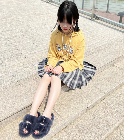 Slippers Ladies Summer Fluffy Mink Fur Slippers 100% Mink Fur Slippers Ladies Sandals 2021 Home Slippers Girls Outdoor Slippers