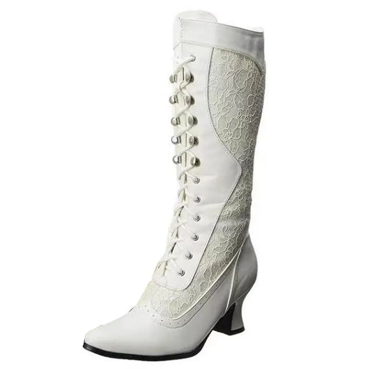 Retro Women Boots Autumn Winter Sexy Shoes Woman Lace-up Pointed Toe Low Heels Mid-calf Boots for Women Custom 34-43  WSH3450