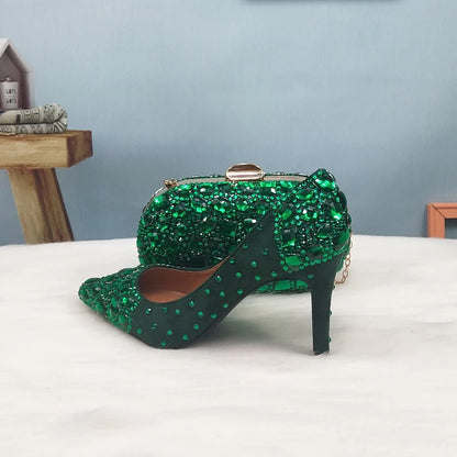 BaoYaFang 2022 NEW ARRIVE Green Crystal Wedding Shoes Woman Thin Heel Pointed Toe Bridal Party Dress Shoe Big Size High Pumps