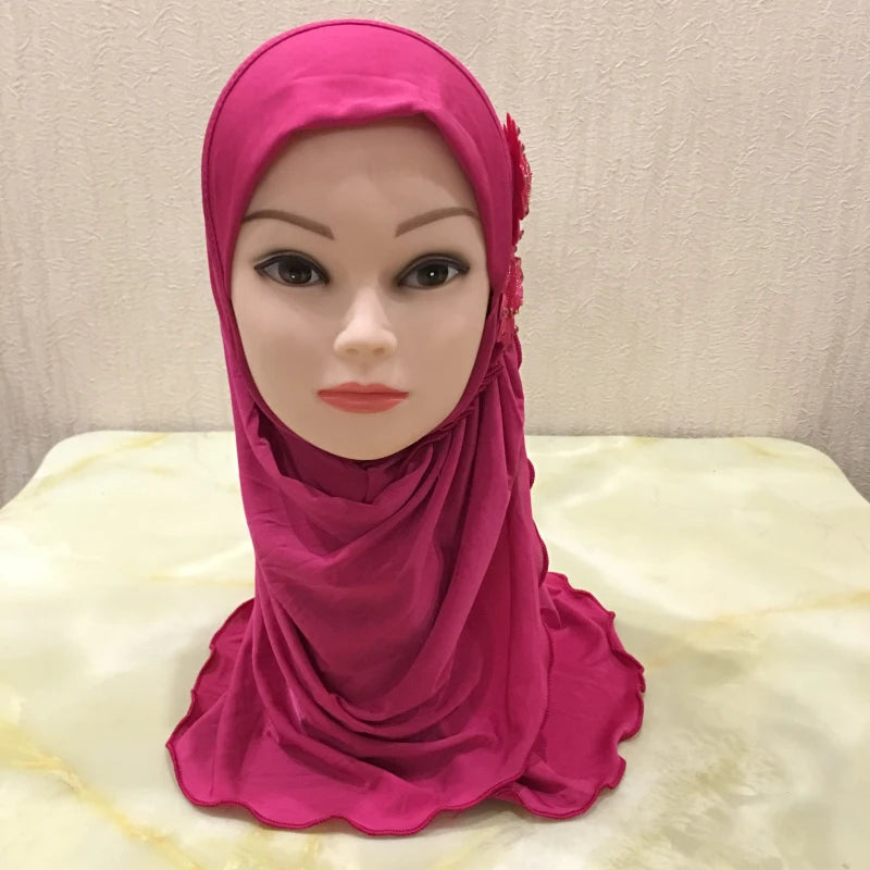 H081 beautiful small girl hijab with flowers cute hijab hats women's caps can fit 2-6 years old girls