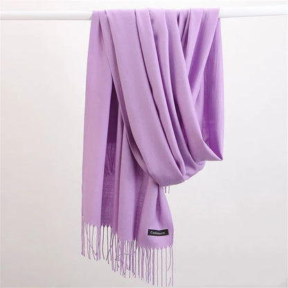 Fashion Solid Color 2023 Women Scarf Winter Hijabs Tessale Tassels Long Lady Shawls Cashmere Like Pashmina Hijabs Scarves Wraps