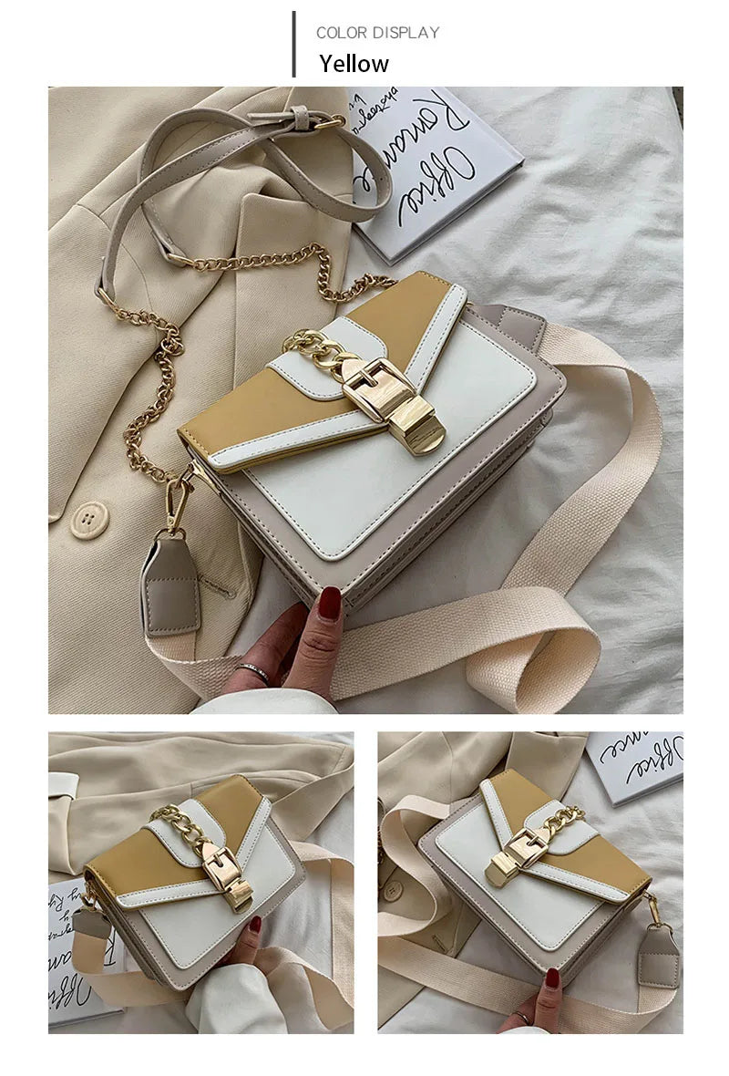Yogodlns Small Summer Contrast Color PU Leather Crossbody Bags For Women New  Chain Shoulder Messenger Handbags Lady Hand Bag
