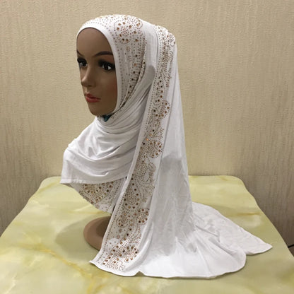 H099 high quality soft jersey scarf with stones pull on modal headscarf women's hijab islamic female shawl headwrap