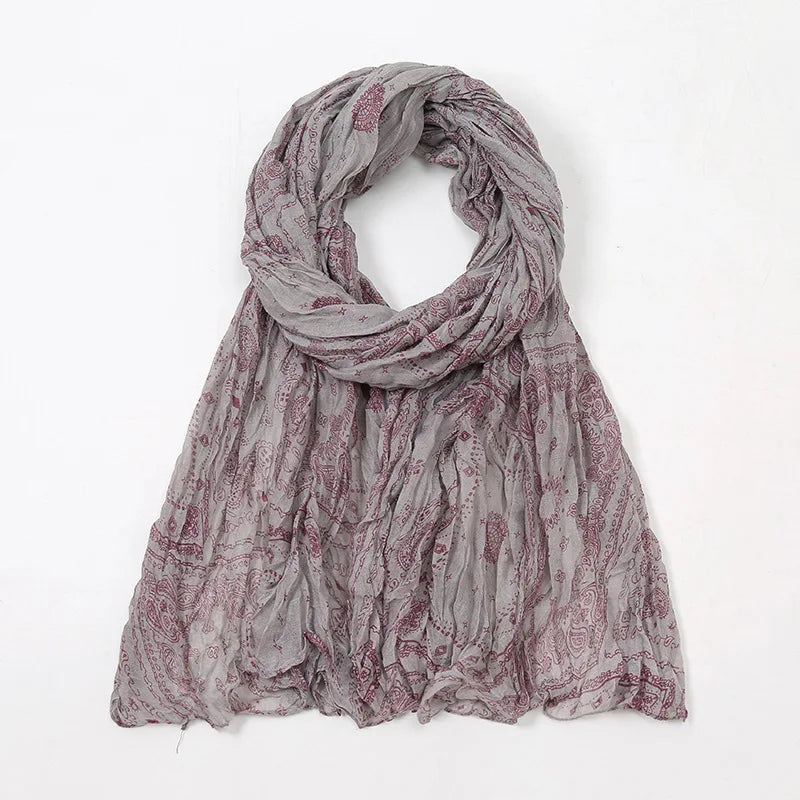Spain Lovely Polka Floral Crinkle Viscose Shawl Scarf Lady Soft Thin Beach Wrap Pashmina Stole Bufandas Muslim Hijab 175*85Cm