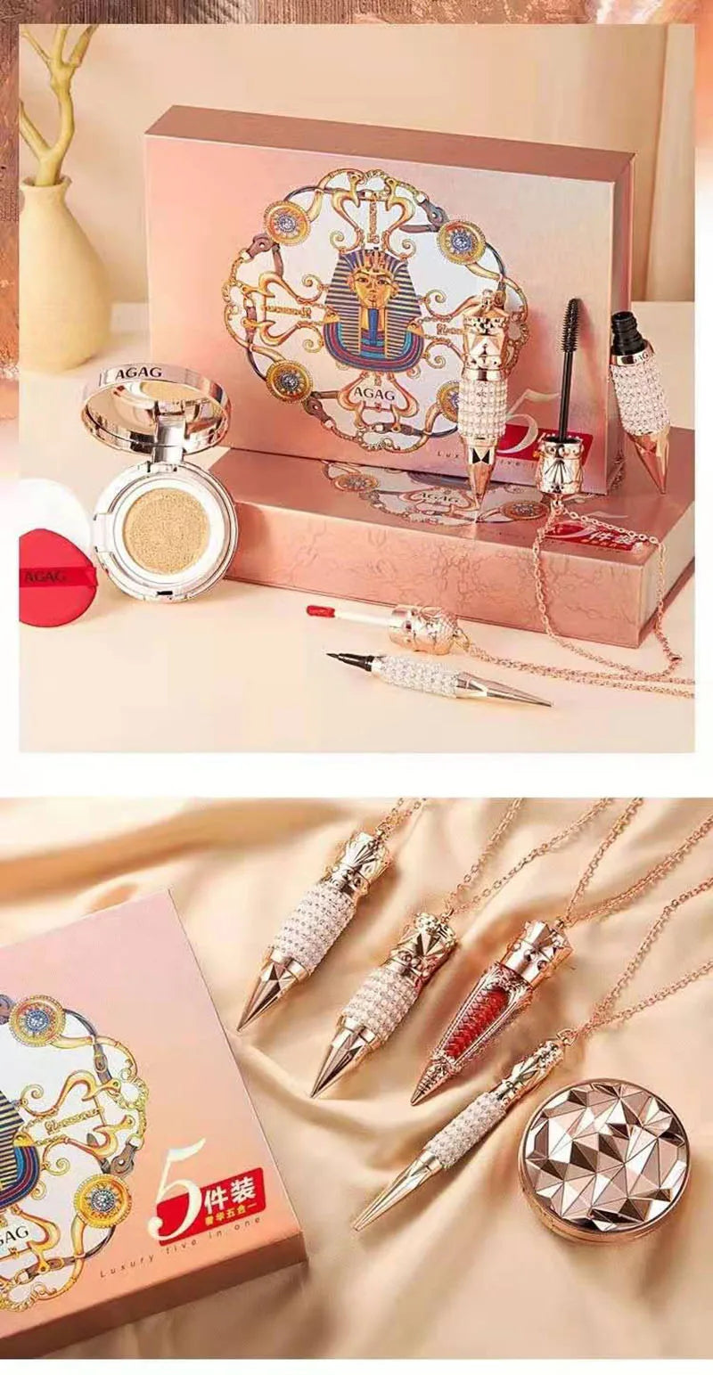 NEW Cosmetic Makeup Set Air Cushion Finishing Powder Face Powder Pearly Lustre Eyeliner Non-Stick Cup 3 Colors Lipstick Kit