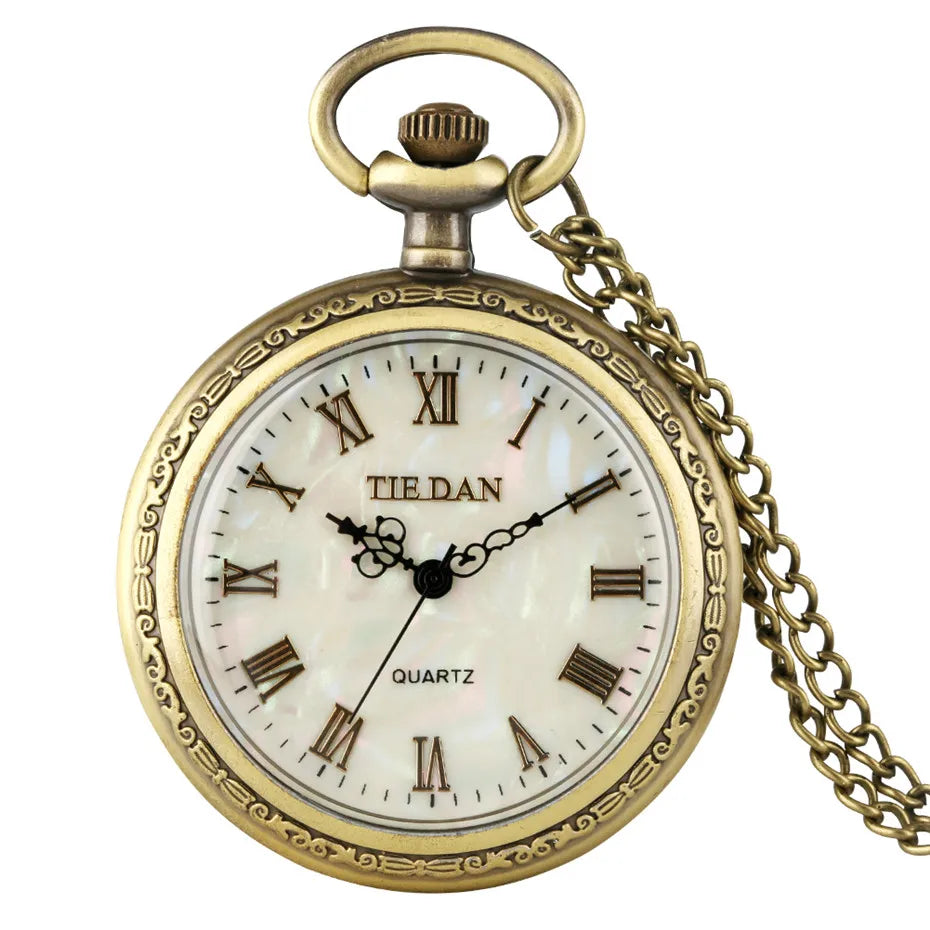 Bronze Retro Roman Numerals Display Quartz Pocket Watch Vintage Pendant Clock for Men Women Fob Sweater Chain / Hanging Chain