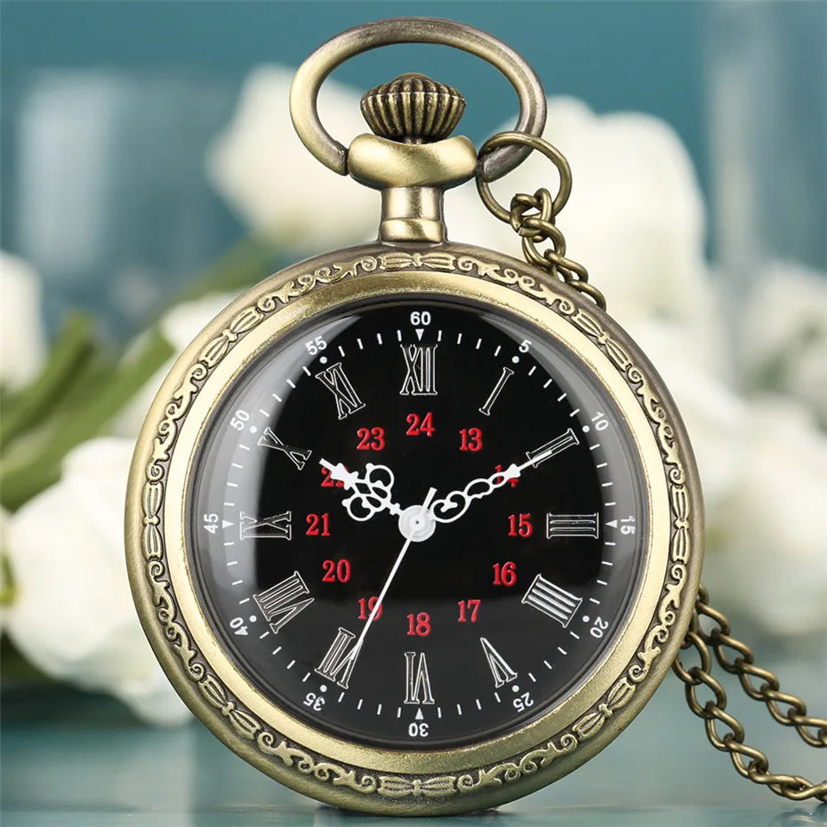 Bronze Retro Roman Numerals Display Quartz Pocket Watch Vintage Pendant Clock for Men Women Fob Sweater Chain / Hanging Chain