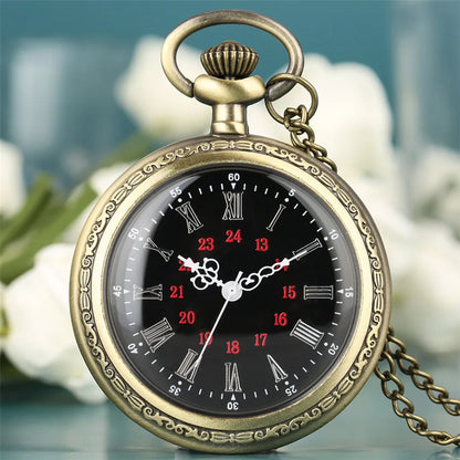 Bronze Retro Roman Numerals Display Quartz Pocket Watch Vintage Pendant Clock for Men Women Fob Sweater Chain / Hanging Chain