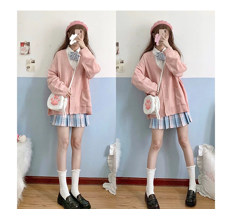 Japan School Sweater Spring Autumn V-neck Cotton Knitted Sweater College Style JK Uniform Cardigan 4 Color Student Girls Cosplay
