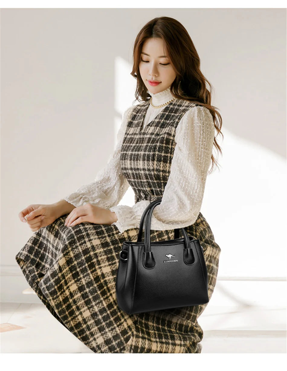 2 Layers Leather Luxury Handbags Women Bags Designer Handbags High Quality Small Casual Tote Bags For Women Shoulder Bag Winter