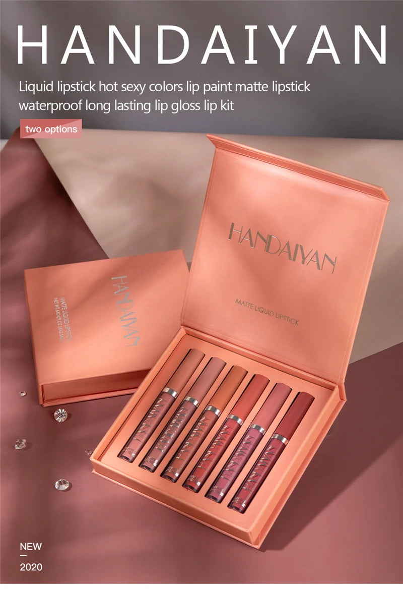 6Pcs/Box Makeup Lipstick Liquid Set Velvet Matte Gloss Lip Red Lipstick Nude Women Long Lasting Waterproof Beauty Cosmetic Kit