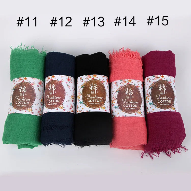 12pcs/lot Plain Wrinkle Wrap Cotton Viscose Long Shawl Scarf Women Crinkle Hijab Shawl Muslim Head Hijab scarf wholesale