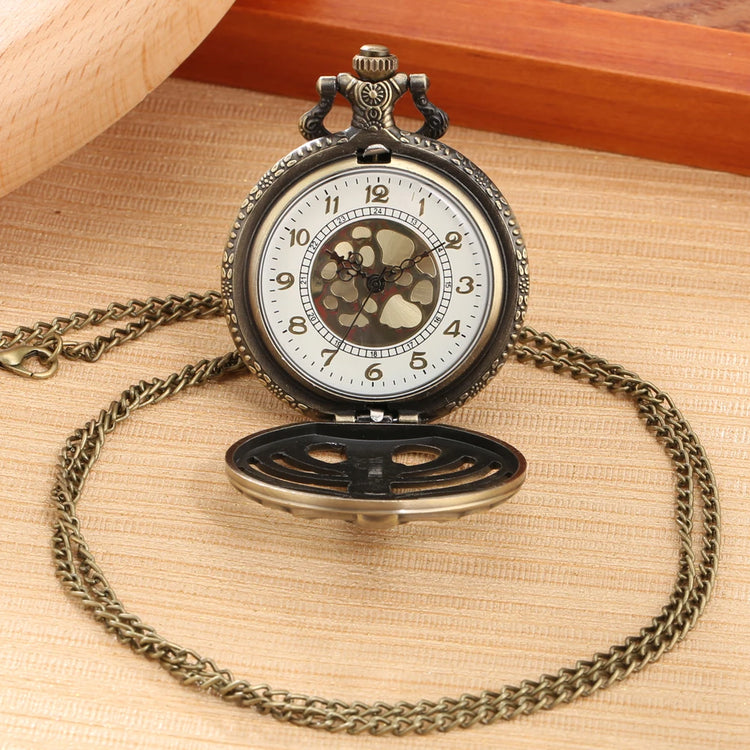 Retro Bronze Pocket Watch Hollow Case Quartz Design Steampunk Gold Arabic Dial Necklace Pendant Clock Men Women Reloj De Bolsill
